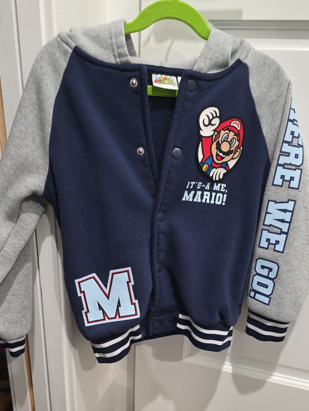 Super Mario Navy & Gray Boys' Hooded Varsity Jacket - Navy/Gray